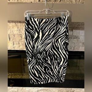 Carmen Marc Valvo Black and White Zebra Midi Skirt
